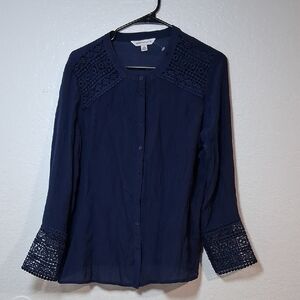 Navy Blue Lace Detail Women's Top